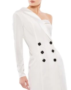One Sleeve Tuxedo Dress -Fashion Dress Shop 12262 White CL