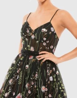 FLORAL EMBROIDERED BUSTIER A-LINE DRESS -Fashion Dress Shop 12345 BlackMulti CL