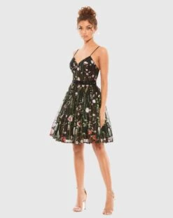 FLORAL EMBROIDERED BUSTIER A-LINE DRESS