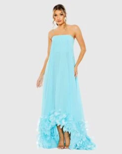 Strapless Flare Feather Hem Gown -Fashion Dress Shop 13001 Aqua AB 1