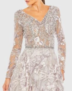 Long Sleeve Beaded Applique Gown -Fashion Dress Shop 20214 VintageLilac CL