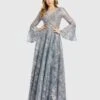 Embellished Illusion Bell Sleeve A Line Gown