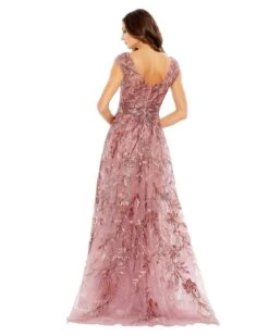 Embroidered Illusion Cap Sleeve A Line Gown -Fashion Dress Shop 20263 Cinnamon BK scaled