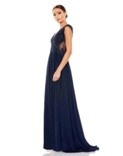 Appliqued Cap Sleeve Bodice Flowy Gown -Fashion Dress Shop 20264 Navy AS 1 scaled
