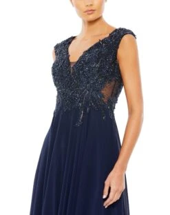 Appliqued Cap Sleeve Bodice Flowy Gown -Fashion Dress Shop 20264 Navy CL scaled