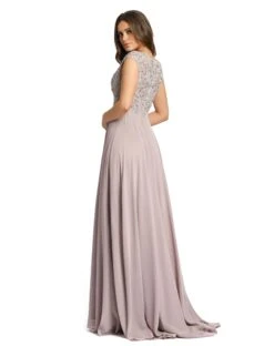 Appliqued Cap Sleeve Bodice Flowy Gown -Fashion Dress Shop 20264D VintageLilac BK scaled