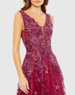 Embroidered Sleeveless Plunge Neck A Line Gown -Fashion Dress Shop 20265 Berry CL scaled