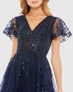 EMBELLISHED FLUTTER SLEEVE TEA-LENGTH DRESS -Fashion Dress Shop 20304 MID 3 WS