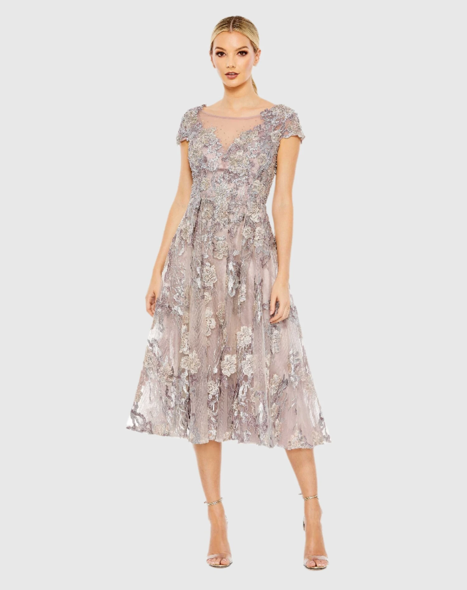 Embroidered Cap Sleeveless A Line Dress 1 Embroidered Cap Sleeveless A Line Dress