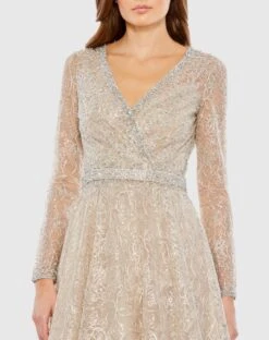 Embellished Wrap Over Long Sleeve Midi Dress 11 Embellished Wrap Over Long Sleeve Midi Dress -Fashion Dress Shop 20366 Taupe CL scaled