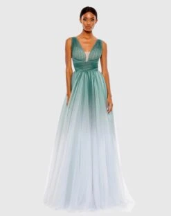 Glitter Ombre V Neck Sleeveless Gown