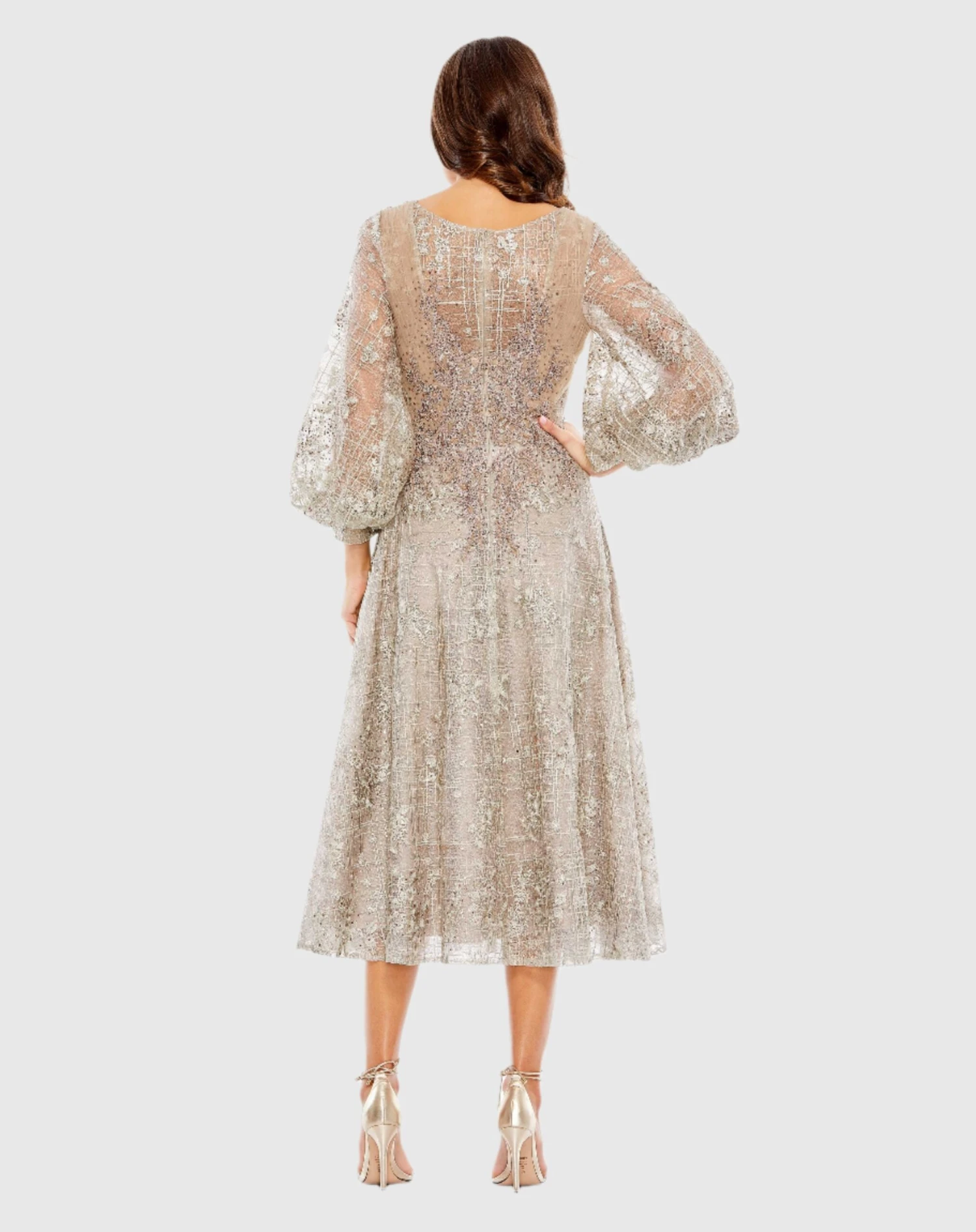 Embellished Plunge Neck Bishop Sleeve Dress 5 Embellished Plunge Neck Bishop Sleeve Dress - Image 5