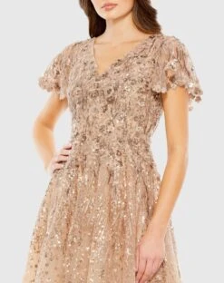Embellished Butterfly Fit And Flare Dress 11 Embellished Butterfly Fit And Flare Dress -Fashion Dress Shop 20392 Taupe CL