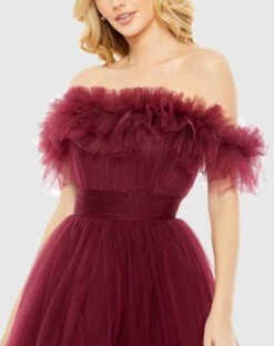 Tulle High-Low Off The Shoulder Gown -Fashion Dress Shop 20415 Berry CL