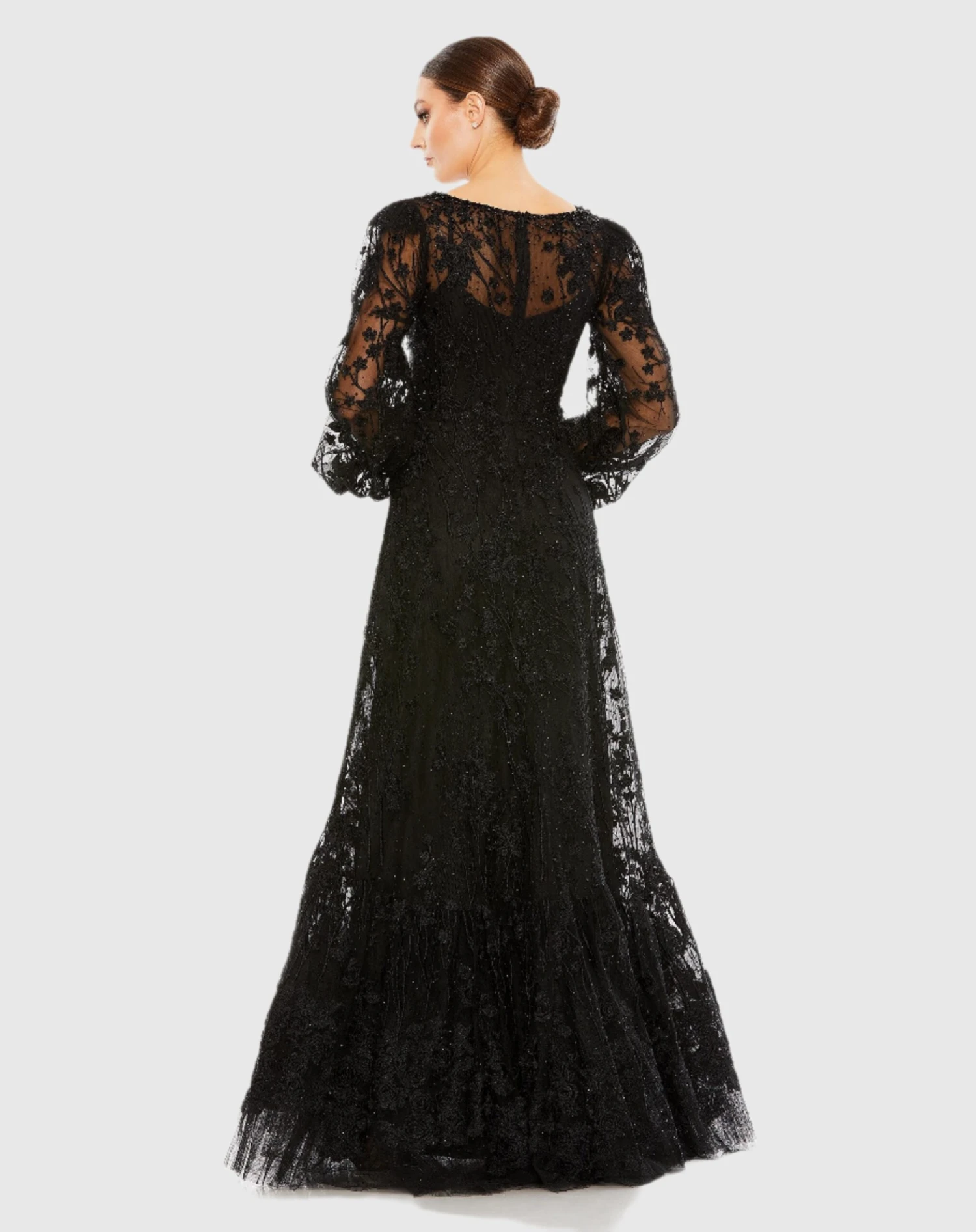 V Neck Puff Sleeve A Line Embroidered Gown 2 V Neck Puff Sleeve A Line Embroidered Gown - Image 2