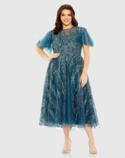 High Neck Flutter Sleeve A Line Embellished Dress -Fashion Dress Shop 20477 Ocean AB scaled