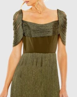 Short Sleeve Fringe Detailed Midi Dress -Fashion Dress Shop 20568 Olive CL