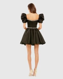 Puff Sleeve Beaded Top Full Skirt Dress 10 Puff Sleeve Beaded Top Full Skirt Dress -Fashion Dress Shop 20688 BLK 2 WS scaled