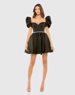 Puff Sleeve Beaded Top Full Skirt Dress 9 Puff Sleeve Beaded Top Full Skirt Dress -Fashion Dress Shop 20688 BLK Default 1 WS scaled