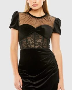 Short Sleeve Sheer Top Lace Bustier Dress 5 Short Sleeve Sheer Top Lace Bustier Dress -Fashion Dress Shop 20742 Black CL scaled