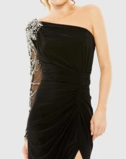 Embellished One Shoulder Long Sleeve Gown -Fashion Dress Shop 2215 Black CL scaled