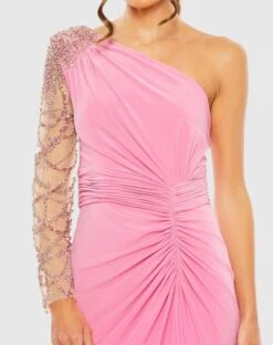 Embellished One Shoulder Long Sleeve Gown -Fashion Dress Shop 2215 Pink CL scaled