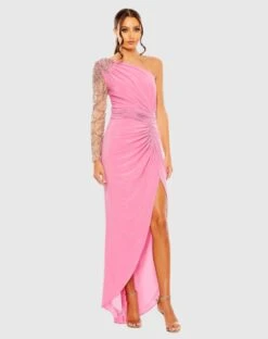 Embellished One Shoulder Long Sleeve Gown -Fashion Dress Shop 2215 PIN Default 1 WS