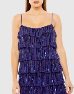 Beaded Strap Sequin Ruffle Mini Dress -Fashion Dress Shop 23001 Cobalt CL