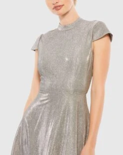 Metallic Cap Sleeve Tea-Length Dress -Fashion Dress Shop 26151 Silver CL
