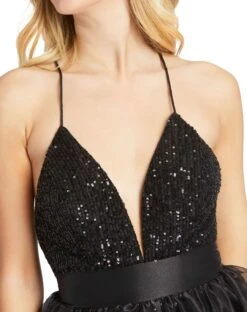 Sequined Sleeveless Plunge Neck Bodysuit Gown -Fashion Dress Shop 26292 Black CL scaled