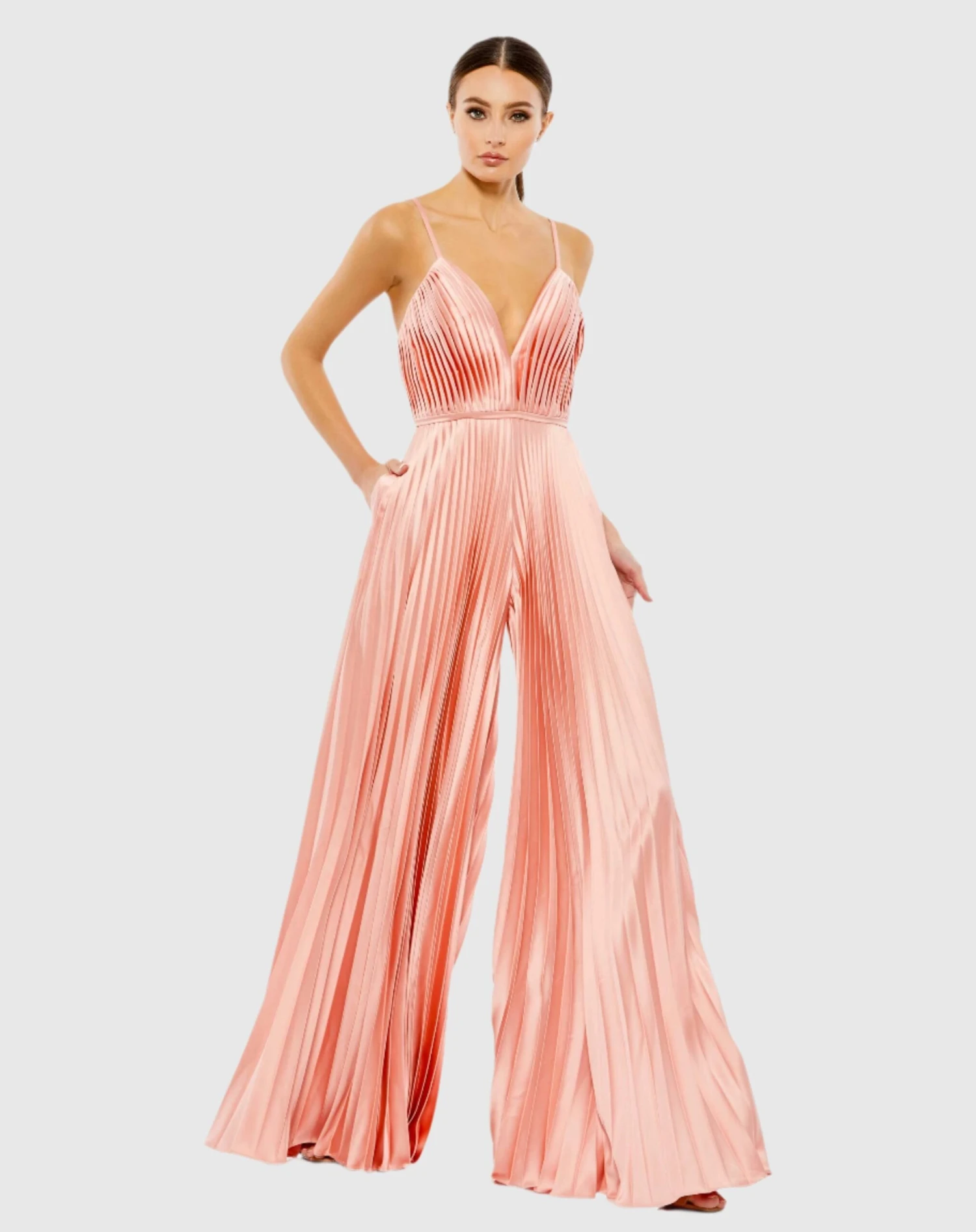 Pleated Plunge Neck Wide Leg Jumpsuit 13 Pleated Plunge Neck Wide Leg Jumpsuit - Image 13