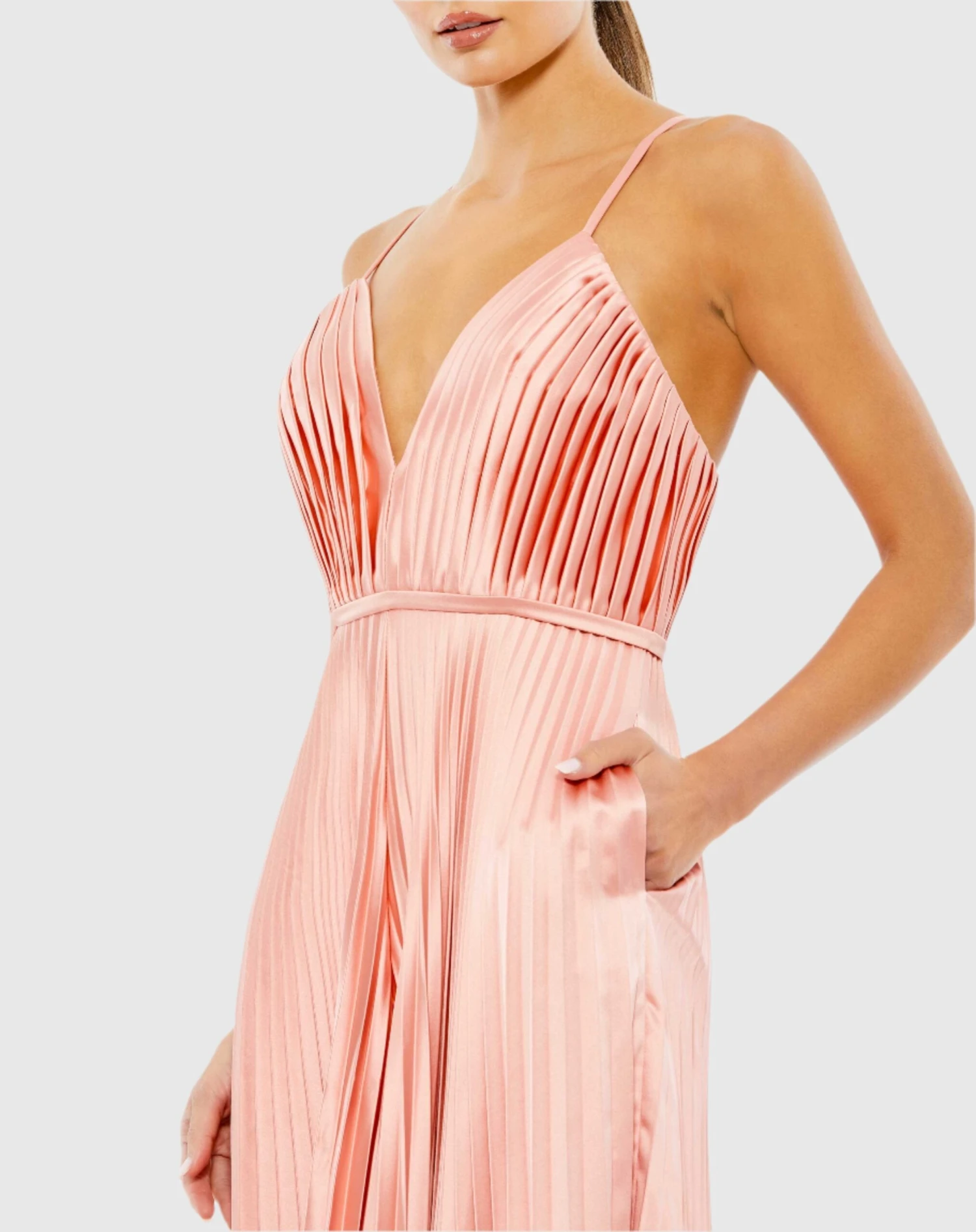 Pleated Plunge Neck Wide Leg Jumpsuit 15 Pleated Plunge Neck Wide Leg Jumpsuit - Image 15