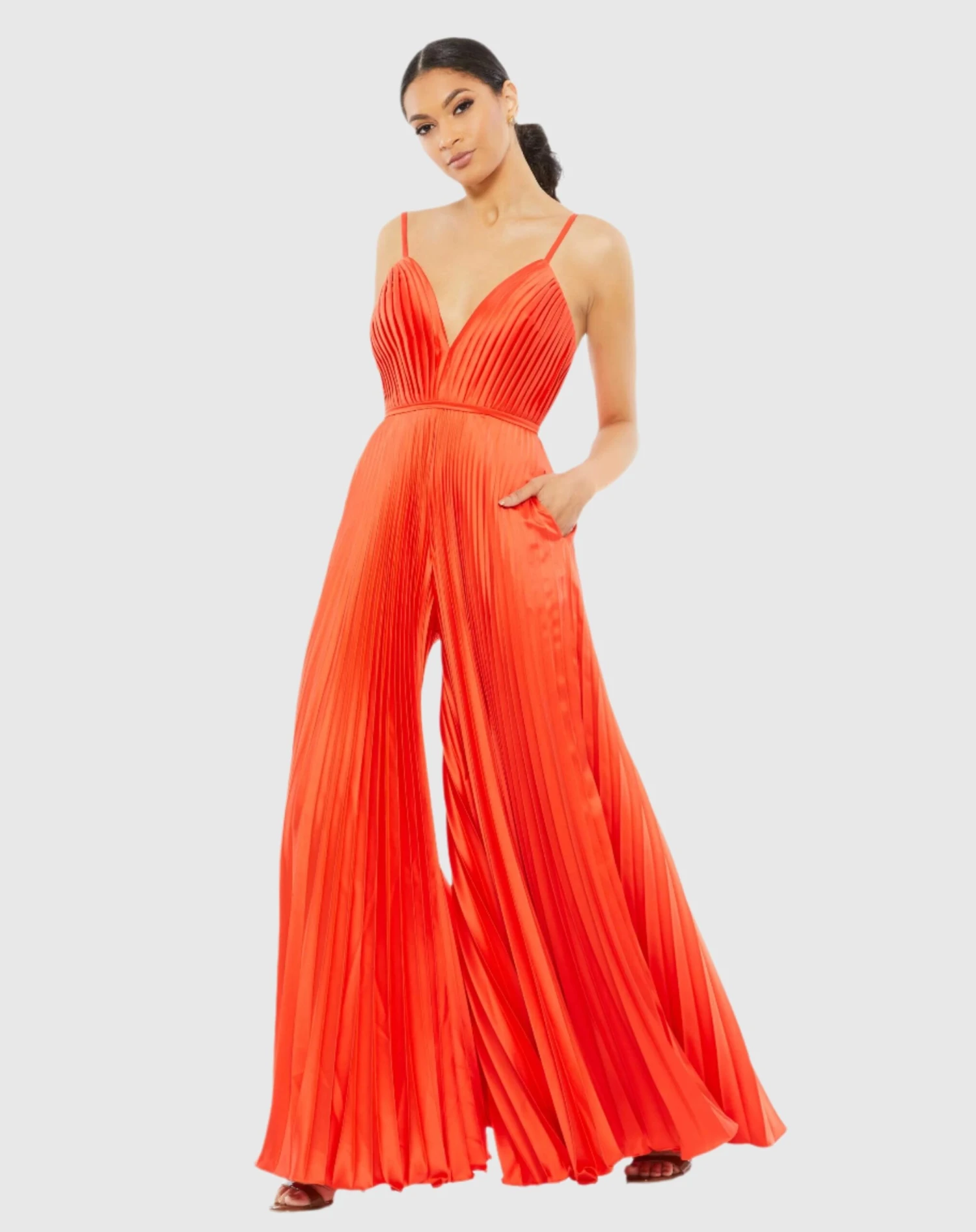 Pleated Plunge Neck Wide Leg Jumpsuit 6 Pleated Plunge Neck Wide Leg Jumpsuit - Image 6