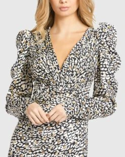 Puff Sleeve Leopard Print Mini Dress -Fashion Dress Shop 26379 BWH 3 WS