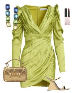 Ruched Satin Puff Sleeve Cocktail Dress -Fashion Dress Shop 26380 Pistachio scaled
