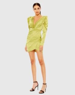Ruched Satin Puff Sleeve Cocktail Dress -Fashion Dress Shop 26380 PSO 1 WS scaled