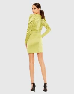 Ruched Satin Puff Sleeve Cocktail Dress -Fashion Dress Shop 26380 PSO 2 WS scaled