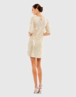 Metallic Sequined Short Sleeve Shift Dress -Fashion Dress Shop 26448 NudeGold AB scaled