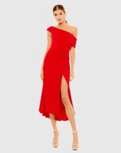 Ruched Off-The-Shoulder Midi Dress -Fashion Dress Shop 26484 RED Default 1 WS scaled