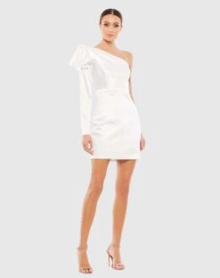 One Shoulder Long Sleeve Satin Mini Dress