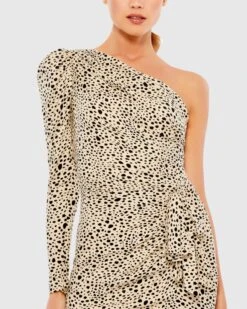 Animal Print One Shoulder Draped Mini Dress -Fashion Dress Shop 26507 DAL 3 WS