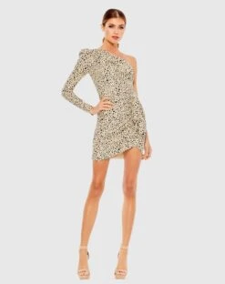 Animal Print One Shoulder Draped Mini Dress