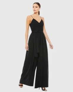 Ruched Sleeveless Tie Jumpsuit -Fashion Dress Shop 2651 Black AB
