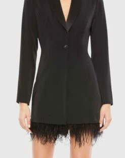 Feathered Trim Tuxedo Dress -Fashion Dress Shop 26510 Black CL scaled