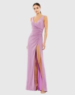 Ruched Stretch Jersey V-Neck Gown -Fashion Dress Shop 26513 Lilac AB scaled