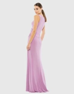 Ruched Stretch Jersey V-Neck Gown -Fashion Dress Shop 26513 Lilac BK scaled