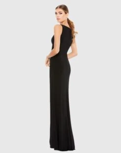 Ruched Stretch Jersey V-Neck Gown -Fashion Dress Shop 26513 BLK 2 WS scaled