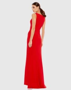 Ruched Stretch Jersey V-Neck Gown -Fashion Dress Shop 26513 RED 2 WS scaled