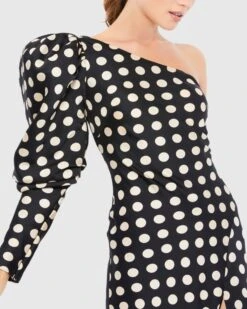 One Sleeve Polka Dot Sheath Gown -Fashion Dress Shop 26515 BWH 3 WS