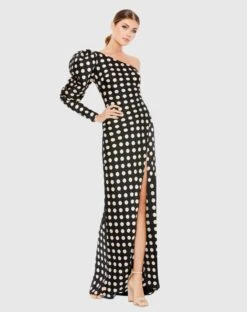 One Sleeve Polka Dot Sheath Gown